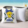 Housse de coussin imprime motif citron, taie d'oreiller carreau bleu pour canape plage. - 45x45 cm / CDR496-14