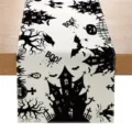 Camino de mesa Halloween blanco y negro casa embrujada calabaza murciélago decorativo - 33*183cm / Estilo ZQ201-15