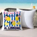 Housse de coussin imprimee citron frais d'ete, coussin decoratif a rayures bleues pour canape - 45x45 cm / CDR496-17