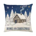 Christmas decorative pillow cover featuring a snowy cabin watercolor design for holiday home decor. - XY770-18