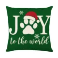 Christmas green throw pillow cover with cute Santa hat paw print holiday home decor. - XY770-22