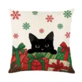 Christmas throw pillow cover with cute black cat and gift box festive digital print. - XY770-24