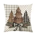 Christmas holiday decorative throw pillow cover with cute trees and plaid bow design for sofa. - XY770-25