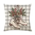 Christmas pillow cover with grey plaid and vintage ice skates festive cushion decor - XY770-38