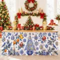 Weihnachtstisch Rock wasserdicht blau weiß Porzellan Feiertag Dekor für Esszimmertisch Details - Blau-weißes Porzellanbaum-Stil (ZQUN17-57)