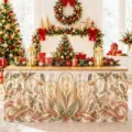 Weihnachtstischrock Detail mit wasserdichtem Stoff und stimmungsvollem Kerzen Print. - Weihnachtskerzen- und Schneeflockenstil (ZQUN17-47)
