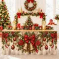 Wasserdichtes Polyester Weihnachtstischrock festliche Deko für den Esstisch Schrank - Weihnachtsglocken- und Schleifenstil (ZQUN17-46)
