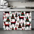 Christmas cabinet curtain detail featuring festive deer trees and red green plaid pattern. - Red and Green Plaid with Snowflakes
