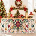Weihnachtstischrock wasserdichte festliche Dekoration Abdeckung für Esstisch Feiertagsparty. - Weihnachtlicher Festdruck-Stil (ZQUN17-45)