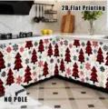 Christmas cabinet curtain red and black plaid tree waterproof polyester dustproof - Red Black Plaid Tree