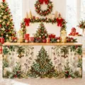 Weihnachtstischkrok wasserdicht Polyester fuer Esstisch Teeschrank festliche Dekoration - Keltischer Weihnachtsbaum- und Weißhirsch-Stil (ZQUN17-54)