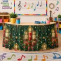 Gonna da tavolo di Natale in poliestere impermeabile decorazione festiva per tavolo o mobile - Stampa di Candela Natalizia e Bacche di Agrifoglio (ZQUN11-39) / 140*75CM