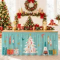 Weihnachtstischrock wasserdichte festliche Dekoration für Esstisch Schrank retro Stil - Mittelalterlicher Weihnachtsbaum- und Sternstil (ZQUN17-53)