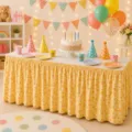 Ländlicher Tischrock mit Blumenmuster für Partytisch aus Polyester Heimtextilie staubdicht - 140*75CM / Gelb Floral (Stil 5)