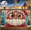 Christmas cabinet curtain detail showing cute Santa Claus design and 2D flat printing features. - Winter Cartoon Santa