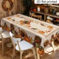 Dettaglio della tovaglia del Ringraziamento con stampa di tacchino e zucca in sala da pranzo. - Stile Zucca Girasole del Ringraziamento (ZB811-8) / 40x60cm Tessuto Spazzolato (20g)