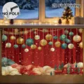 Christmas decorative table skirt curtain scene display with holiday balls and train print. - Red Christmas Train