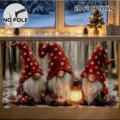Christmas gnome cabinet skirt detail showing cute holiday gnomes and festive print. - Traditional Gnome