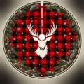 Red and black plaid Christmas tree skirt with reindeer silhouette and pine branch decor. - 60CM / Deer Plaid Style (SQB1-2)