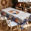 Vista dettagliata della tovaglia Thanksgiving zucca foglia d'acero con bordo a quadretti. - 40x60cm Tessuto Spazzolato (20g) / Griglia Blu e Bianca Zucca e Acero (ZB811-15)