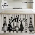 Christmas table skirt cabinet curtain waterproof polyester decor 2D print for holiday design - Black White Tree