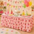 Ländlicher Erdbeer-Druck Tischrock für Party Geburtstag Tischdeko Polyester Stoff. - 140*75CM / Pink Erdbeere (Stil 16)