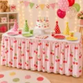Rosa Kirsche Blumen Tischrock Polyester staubdichte Tischdecke für Heimparty Dekoration - 140*75CM / Pink Kirsche (Stil 18)
