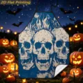 Halloween skull print kitchen apron, durable fabric holiday home cooking decoration bib. - Blue White Skull Flame (TQWQ07-18)