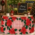 Christmas table skirt pink poinsettia waterproof festival party home decoration 100cm - Style 2 / 140*75CM