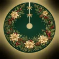 Green Christmas tree skirt with gold poinsettia floral print, elegant holiday party mat. - Green Gold Flower Style (SQB1-5)