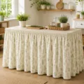 Ländlicher Tischrock Polyester botanischer Druck staubdicht Heimküche Deko Schrankvorhang - 140*75CM / Frische Grünpflanzen (Stil 31)