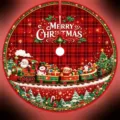Red plaid Christmas tree skirt with cute train and santa pattern for holiday party decor - Christmas Train Style (SQB1-7)