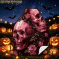 Halloween spooky skull rose print kitchen apron, festive cooking bib for home decor. - Red Pink Skull and Rose (TQWQ07-25)