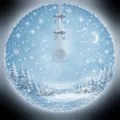 Blue Christmas tree skirt with snowy winter village and sparkling stars design, round mat. - Blue Snow Style (SQB1-9)