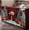 Christmas table skirt waterproof holiday cabinet decoration red plaid snowman design - Black Red Plaid Snowman / 140*75CM