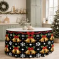 Christmas table skirt round holiday tablecloth with gold bells snowflakes black polyester - ZQUN17-4 / 140*75CM