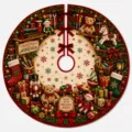 Festive Christmas tree skirt with holiday workshop print, round decor mat for home party. - Santa Workshop Style (SQB1-14)