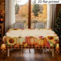 Herbst Erntedank Tischdecke mit Kürbis und Sonnenblume Motiv für dekorative Esszimmertische. - ZB810-15