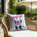 Retro cartoon panda graffiti striped decorative pillowcase for outdoor patio or seaside pool. - 18x18 Inch / 1 Piece / Pand Style (CDR493-18)