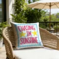 Outdoor resort style throw pillow cover detail, blue stripe starfish print, cozy patio scene. - Chasing Sunshine Style (CDR492-20) / 45*45cm Short Plush Single Sided
