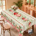 Nappe imprimer fraise marguerite avec bord carreaux rouges housse de table anti poussière 4pcs - Style ZB742-21 (Bord Festonné) / 40x60cm Tissu Brossé