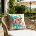 Retro cartoon graffiti striped throw pillow cover with cute monkey design for outdoor yard. - 18x18 Inch / 1 Piece / Monkey Style (CDR493-17)