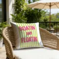 Summer resort throw pillow cover with green stripes and pink typography for outdoor garden decor. - Boatin Floatin Style (CDR492-19) / 45*45cm Short Plush Single Sided