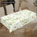 Detailed view of white daisy floral tablecloth in dining room setting, waterproof fabric. - 40x60cm Brushed Fabric / Green Daisy (ZB741-23)