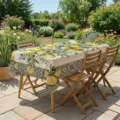 Nappe rectangulaire de jardin avec motif de citron et bordure élégante en carreau bleu. - Style ZB742-20 (Bord Festonné) / 40x60cm Tissu Brossé