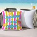 Detail view of a summer vacation style throw pillow featuring sunny beach prints and vibrant colors. - 45*45cm Short Plush Single Sided Without Core / CDR491-24