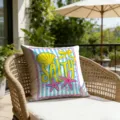 Coastal theme pillow detail featuring blue stripes, yellow shell and pink starfish. - Salty Style (CDR492-18) / 45*45cm Short Plush Single Sided