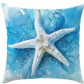 Funda de cojin de estrella de mar de acuarela azul estilo oceano costero decorativo sofa - Felpa Corta de una Sola Cara / Solo funda / Estampado de estrella de mar