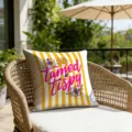 Summer vacation striped pillow cover with tropical flower print for outdoor patio decor. - Tipsy Style (CDR492-10) / 45*45cm Short Plush Single Sided