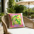 Vibrant cartoon alligator throw pillow with retro graffiti stripe design for patio. - 18x18 Inch / 1 Piece / Crocodile Style (CDR493-6)